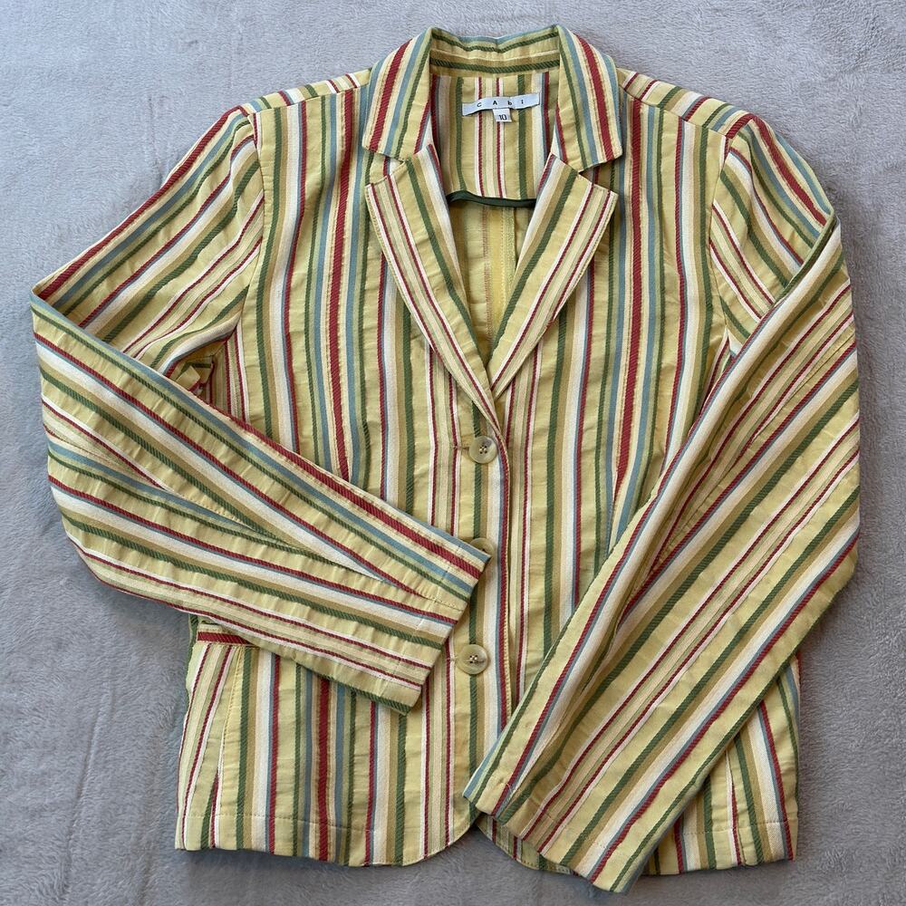 CAbi Made in USA Women’s 10 Egyptian Cotton Multicolor Striped Blazer Jacket